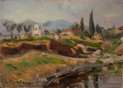 Landscape — Oil painting, Fiberboard, 21.50×29.50cm — Theodoros Markellos
